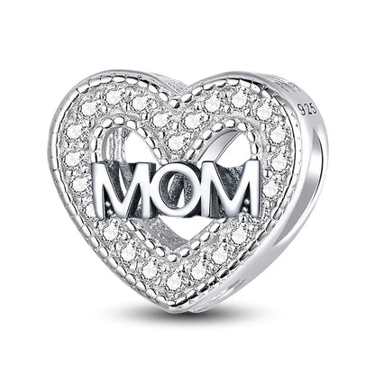 925 Sterling Silver Pink Heart Charm - Zircon Love Pendant Bead for DIY Bracelets, Bangles & Women’s Jewelry