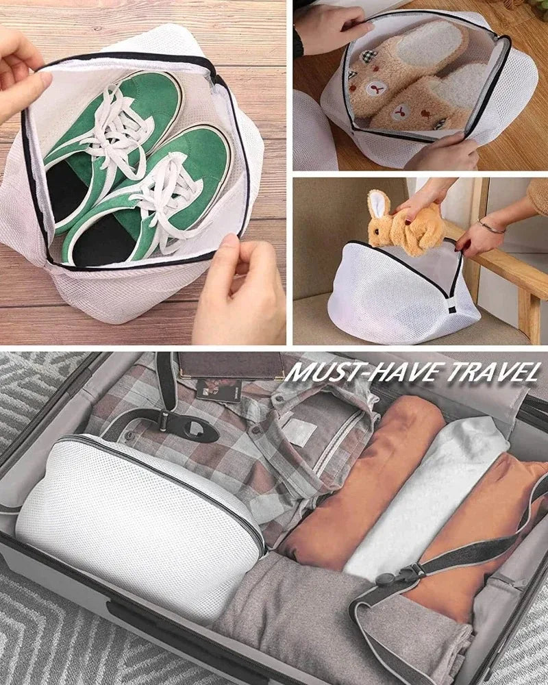 Mesh Laundry Bag for Shoes – Zippered Washing Machine Shoe Storage, Protective Clothes Organizer Box