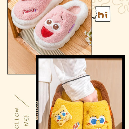 SpongeBob Suede House Slippers for Men & Women — Slip-On Fuzzy Indoor/Outdoor Shoes with Faux Fur Lining