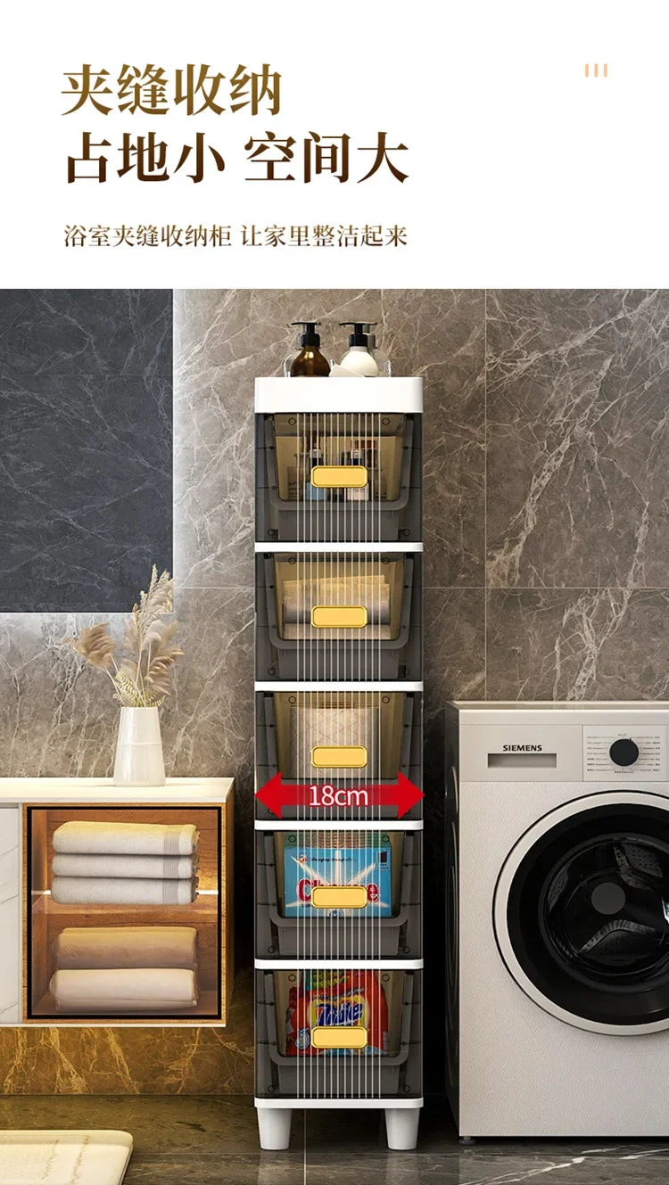 Transparent Bathroom Storage Cabinet – Luxury Visible Light Floor-Mounted Dustproof Narrow Organizer