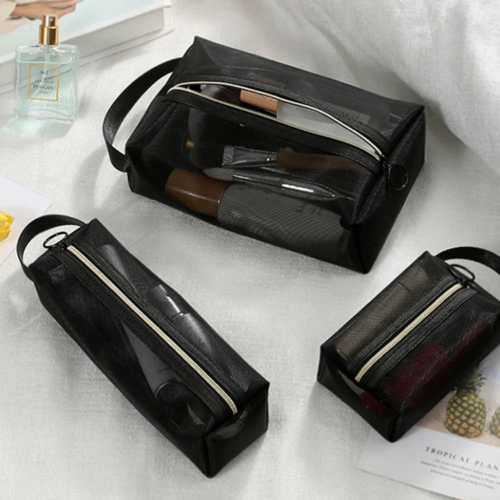 New Mesh Transparent Cosmetic Bags – Small & Large Clear Makeup Pouch, Portable Travel Toiletry Organizer with Lipstick Storage