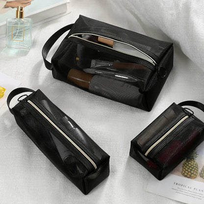 New Mesh Transparent Cosmetic Bags – Small & Large Clear Makeup Pouch, Portable Travel Toiletry Organizer with Lipstick Storage