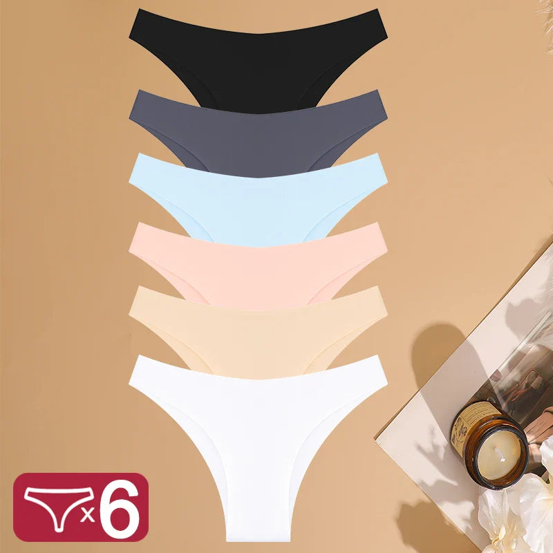 FINETOO 6PCS Ice Silk Seamless Low-Waist Underwear Set — Breathable, High Elasticity Brazilian Panties Lingerie
