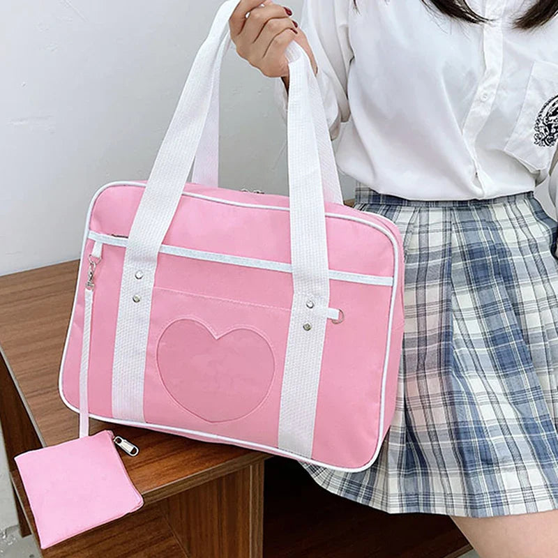 Japanese Lolita Heart JK School Bag | Fashion PU Oxford Handbag for Women, Students & Cosplay Anime Shoulder Bag