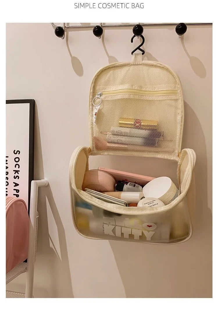 MINISO Hello Kitty Makeup Bag | Cute, Large Capacity Portable Travel & Washroom Transparent Storage Bag for Girls