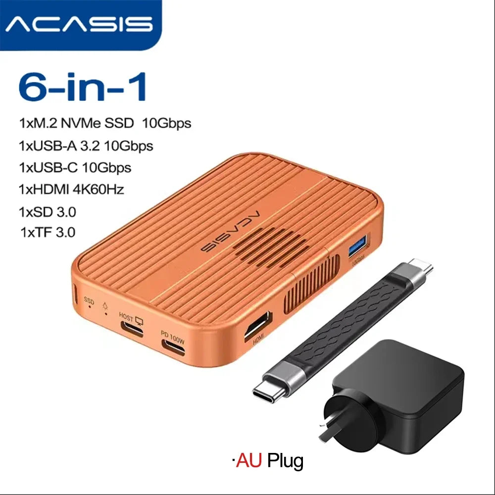 Acasis Magnetic M.2 NVMe SSD Enclosure - 10Gbps USB-C Docking Station with HDMI 4K60Hz, SD/TF & PD 100W Support