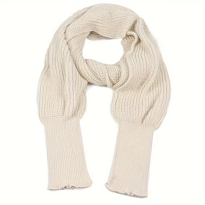 Solid Color Knit Shawl with Long Sleeves - Elegant Soft Warm Top, Elastic Wrap Scarf for Autumn and Winter