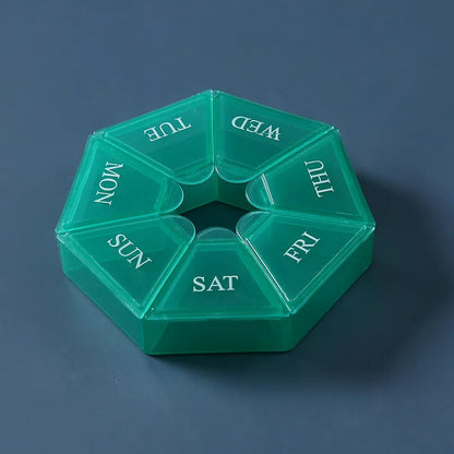 7 Day Weekly Pillbox – Tablet Holder & Medicine Organizer with Color-Coded Compartments