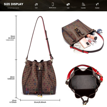 Luxury Women’s Bucket Handbag — Classic Designer Shoulder Bag with Fashion Print, Stylish Wallet for Women