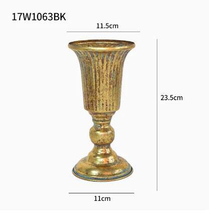 European Retro Iron Goblet Vase — Metal Flowerpot for Home, Living Room, Hotel & Flower Arrangement Decor