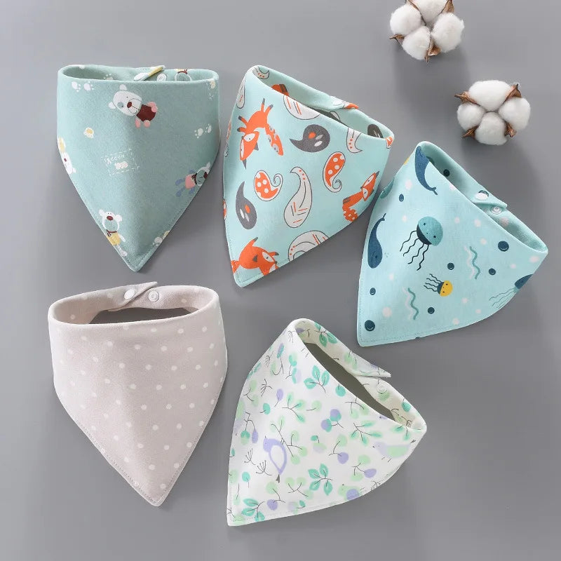 5PCS Baby Saliva Towels – Triangle Cotton Bandana Bibs, Waterproof and Absorbent Scarf for Newborn Boys & Girls
