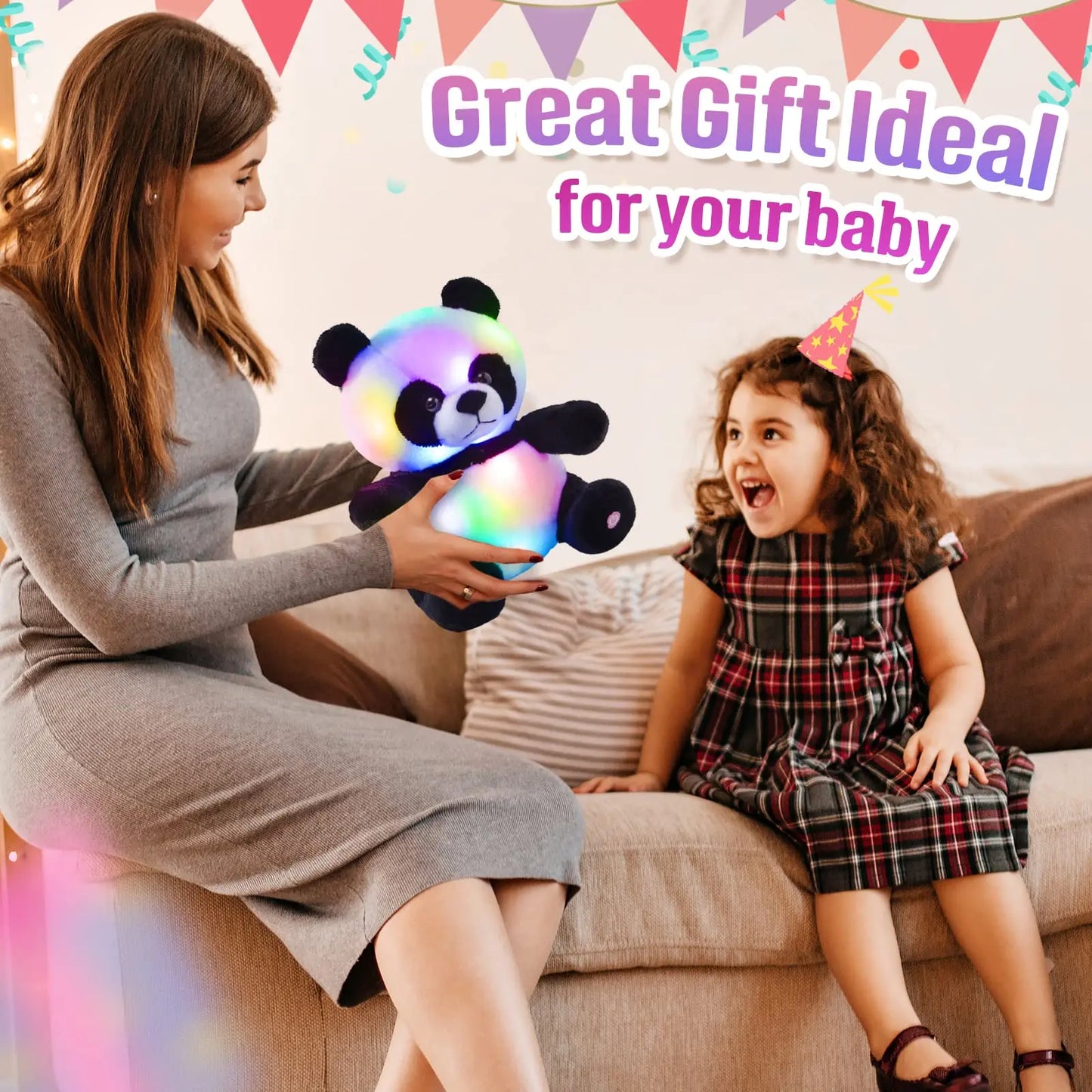 LED Panda Plush Toy – Glow-in-the-Dark Soft Bear, Night Light Stuffed Animal for Kids, Family Companion & Christmas Gift