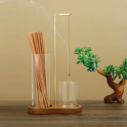Solid Wood Incense Burner – Rubber Wood & Glass Design for Sandalwood & Fly Ash Incense