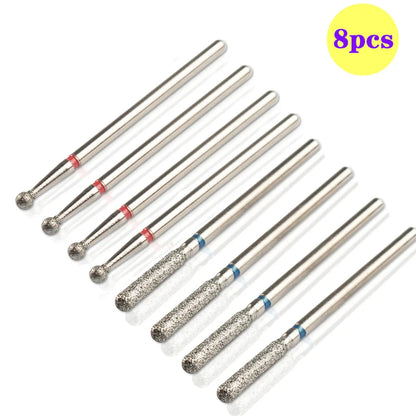 8pcs Diamond Nail Drill Bit Set - Rotary Electric Milling Cutters for Pedicure, Manicure, Cuticle Burr & Nail Tools Accessories