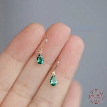 925 Sterling Silver Emerald Zircon Water Drop Earrings for Women – 14K Gold Plated Retro Luxury Jewelry