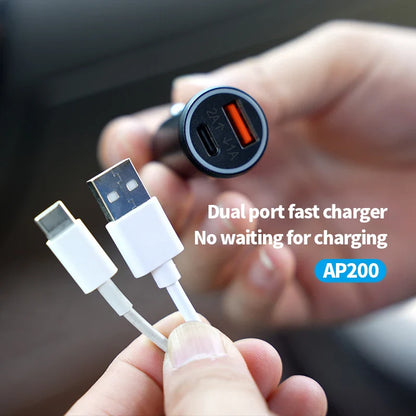 AP200 20W Mini Universal OBD GPS Tracker – Hidden Cigarette Lighter USB-C Adapter with Apple Official App Compatibility