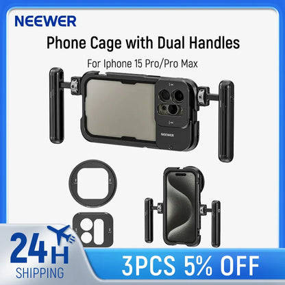 NEEWER Phone Cage Video Rig — Dual Handles Stabilizer for iPhone 15 Pro / Pro Max | Smartphone Video Recording Rig