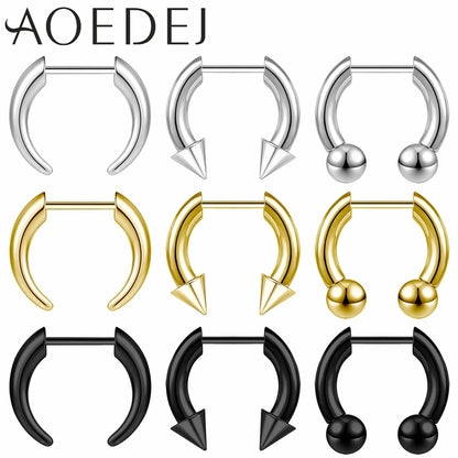 AOEDEJ 16G Stainless Steel Plug-In Style Nose Ring – Spike Ox Horn Septum Ring for Men & Women Large Gauge Body Piercing (8–10mm) Single Piece