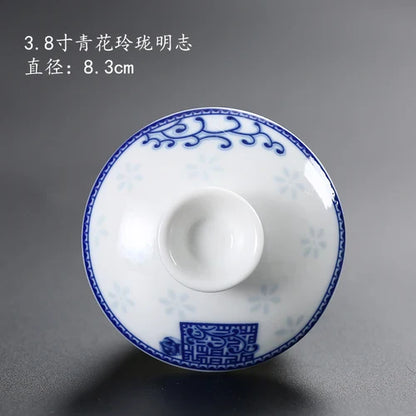 Ceramic Sancai Tea Bowl with Lid – Blue & White Porcelain Cover for Kungfu Tea Set Household Accessories