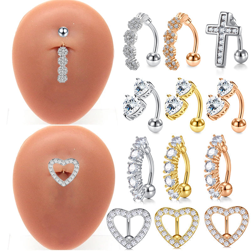 Trendy Women’s Belly Button Ring – Stainless Steel Dangle Navel Piercing with Crystal Flower Punk Jewelry