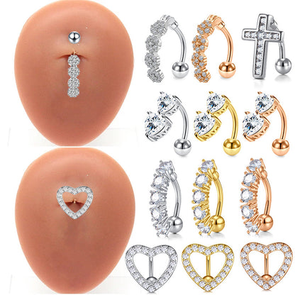 Trendy Women’s Belly Button Ring – Stainless Steel Dangle Navel Piercing with Crystal Flower Punk Jewelry