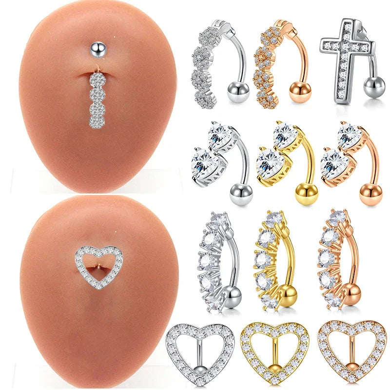 Trendy Women’s Belly Button Ring – Stainless Steel Dangle Navel Piercing with Crystal Flower Punk Jewelry
