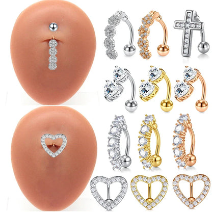 Trendy Women’s Belly Button Ring – Stainless Steel Dangle Navel Piercing with Crystal Flower Punk Jewelry