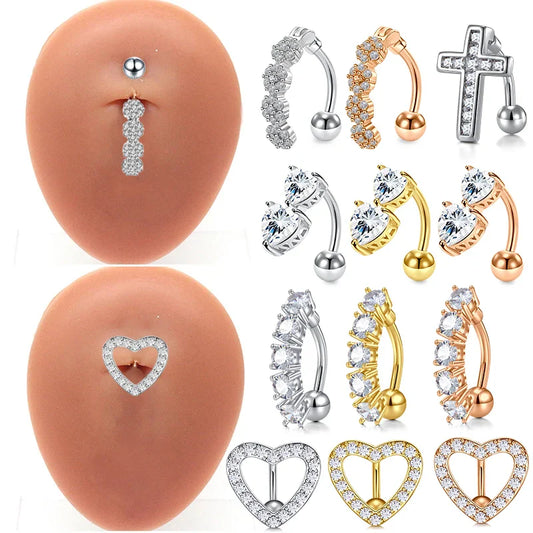 Trendy Women’s Belly Button Ring – Stainless Steel Dangle Navel Piercing with Crystal Flower Punk Jewelry