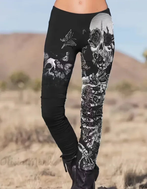 Women's Halloween Skeleton 3D Print Leggings - Stretchy Workout Yoga Pants, Slim Fit Fashion Tights