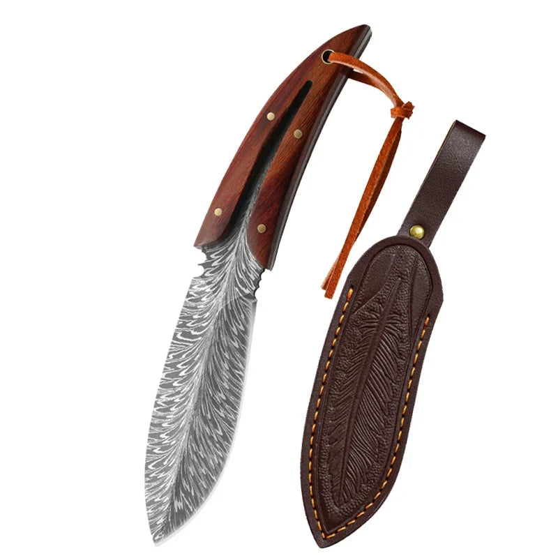 Professional Pocket Knife - Stainless Steel Boning Butcher Knife with Sheath, Feather Pattern Forged Meat Cleaver