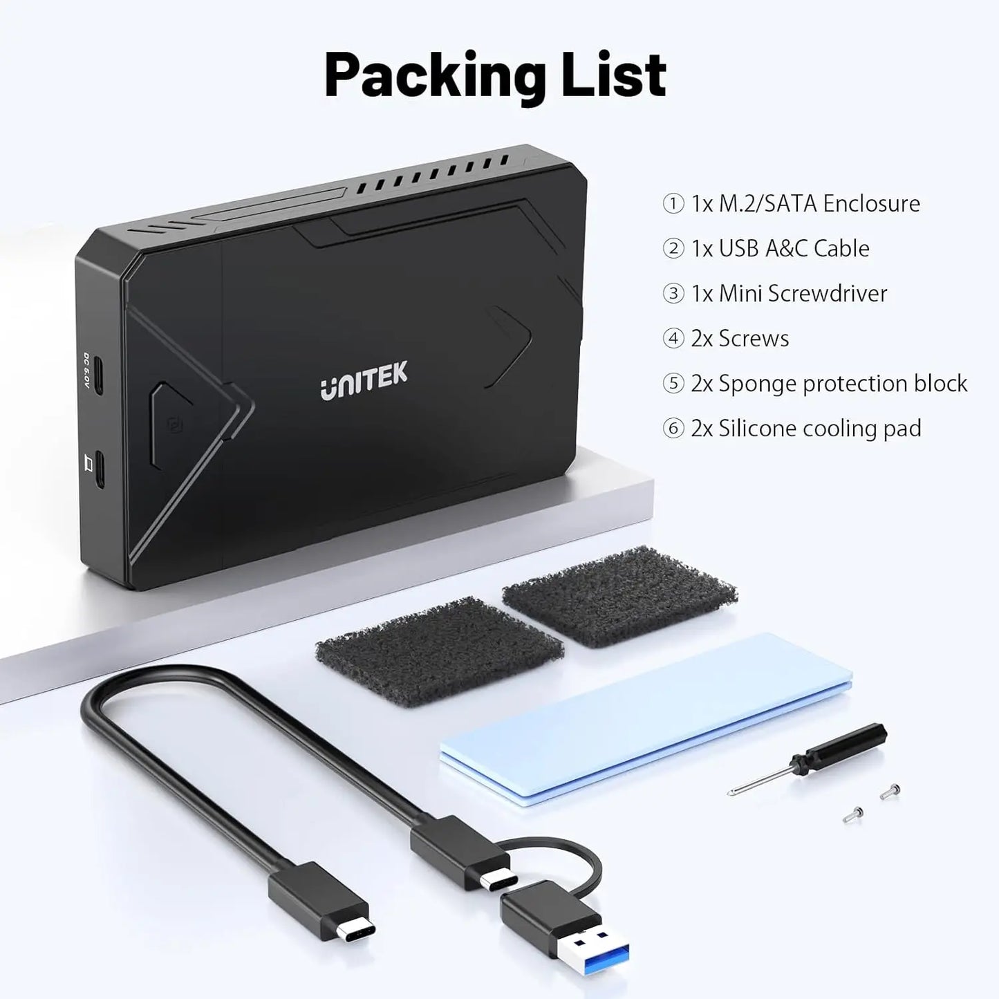Unitek M2 NVMe SSD Enclosure SATA to USB-C 3.2 10Gbps UASP Adapter for 2.5" SSD – M.2 External Drive Case