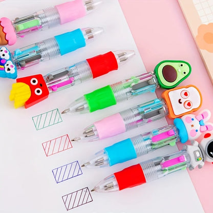 Cute Cartoon 4-Color Mini Ballpoint Pens - Kawaii Unicorn & Flamingo Retractable School Office Stationery, 5–20 Pieces