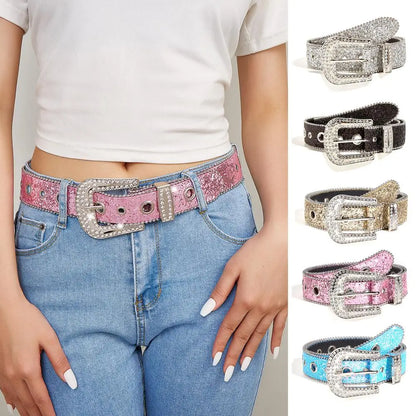 Skull Rivet Rhinestone PU Leather Belt – Trendy Solid Color Cowgirl & Cowboy Belt for Women & Girls