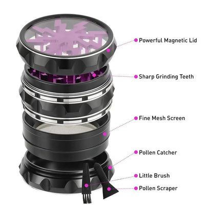2.5-Inch Hand Crank Aluminum Grinder with Clear Top – 65mm Black & Green Herb Grinder Gift