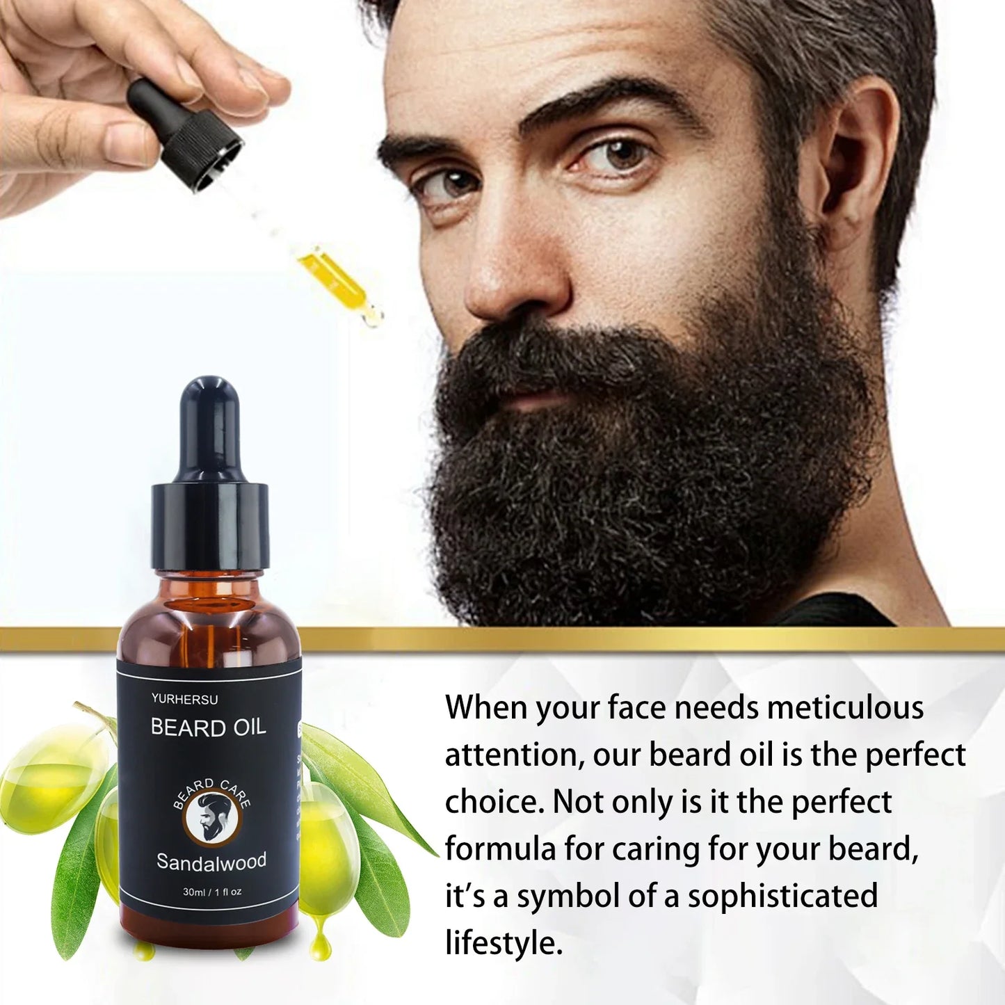 YURHERSU 30ml Beard Growth Oil for Men – Thickening, Softening & Nourishing Facial Hair Care Serum for Smooth, Healthy Beard Growth