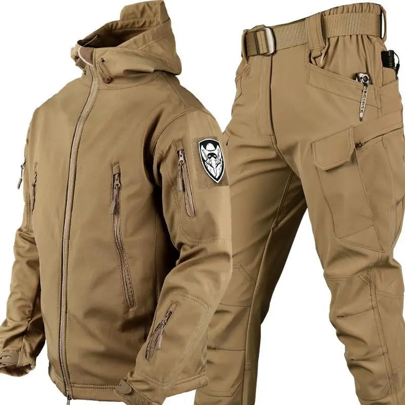 Outdoor Shark Skin Camo Warmth Set - Plush Thickened Autumn/Winter Coat, Racing Top without Cuff Logo