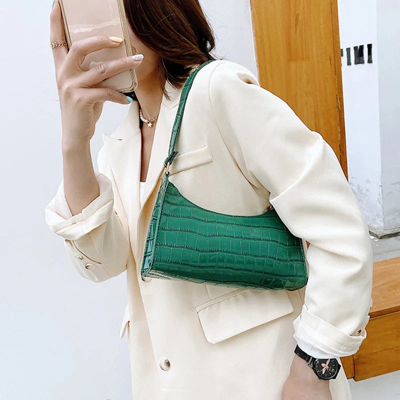 Retro Alligator Pattern PU Leather Handbag for Women – Small Shoulder & Clutch Tote Purse