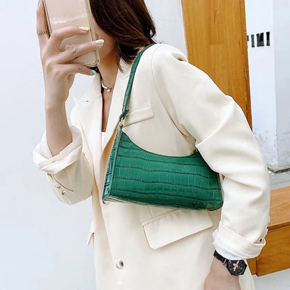 Retro Alligator Pattern PU Leather Handbag for Women – Small Shoulder & Clutch Tote Purse