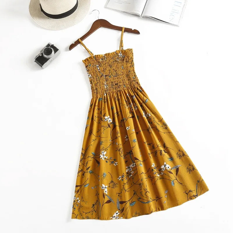 Women’s Summer Mini Dress – Casual Sleeveless Spaghetti Strap Chiffon Dress with Elastic High Waist