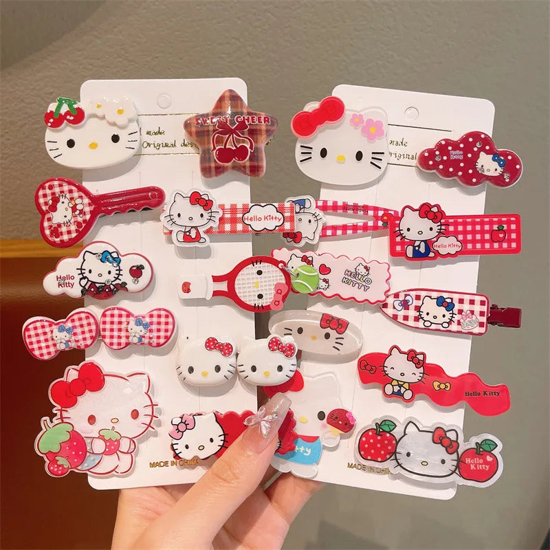 10PCS Children’s Hair Clips — Hello Kitty Cute Headwear for Girls & Kids