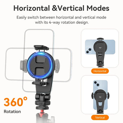 Ulanzi MA47 Magsafe Magnetic Phone Clamp – Universal Tripod Mount for iPhone 15/14/13/12 and Android, with 1/4" Screw and Cold Shoe