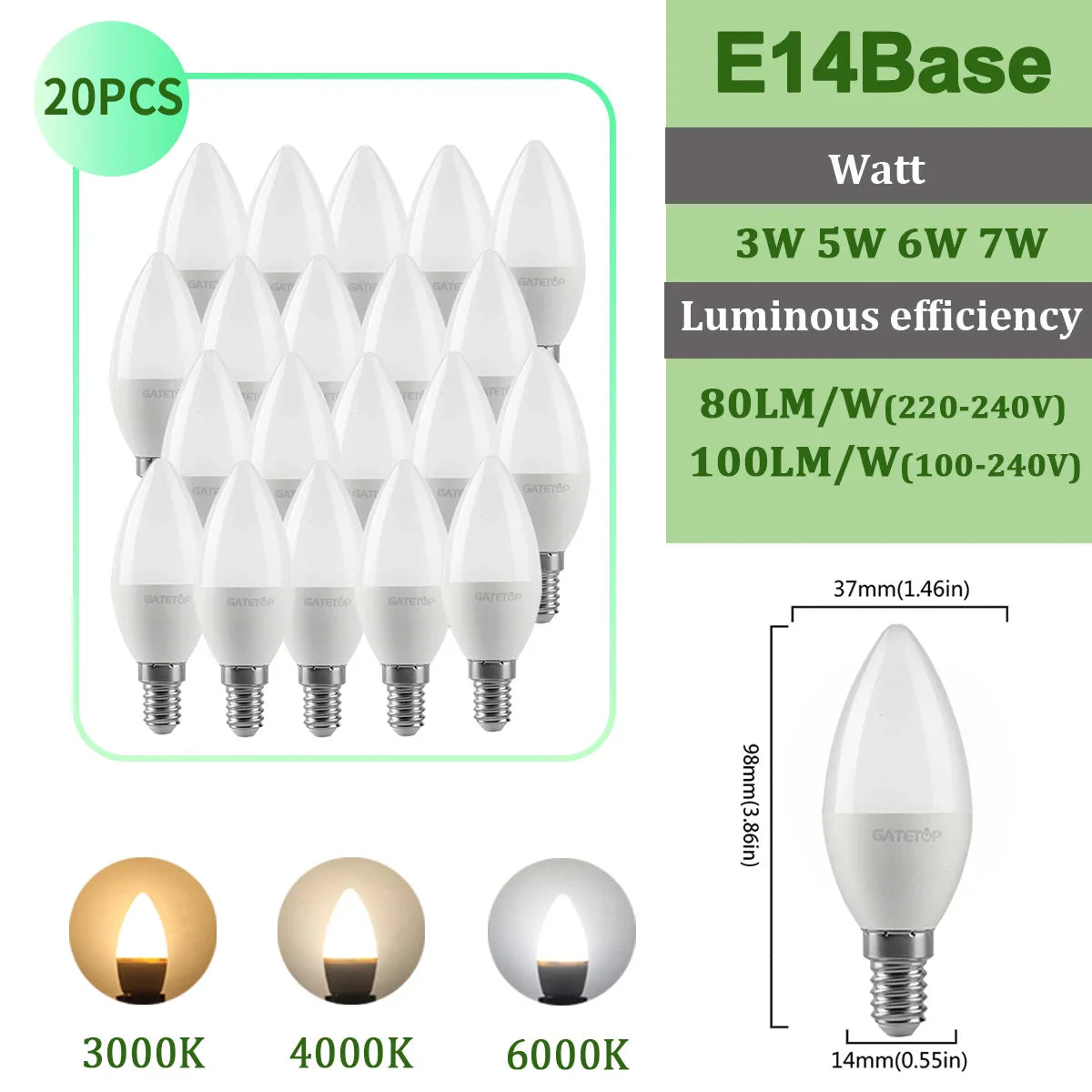 20pcs G45 C37 LED Bulbs — 3W/5W/6W/7W Energy-Saving Mini Lamps, Warm & Cool Light for Home and Bedroom