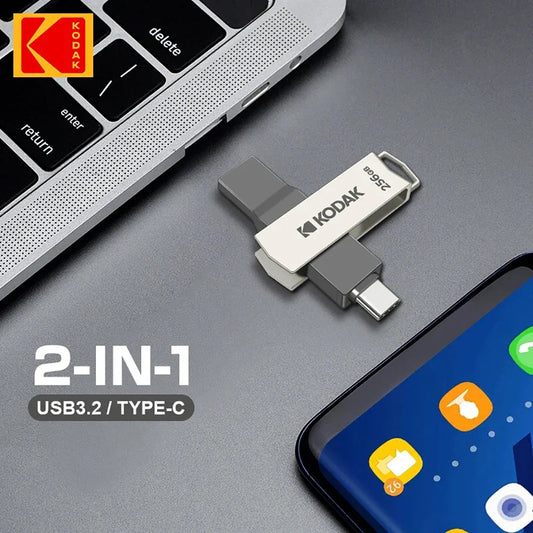 KODAK Dual Interface USB Flash Drive Type-C & USB – High-Speed Metal Pendrive 32GB/64GB/128GB for Smartphone & Laptop Storage