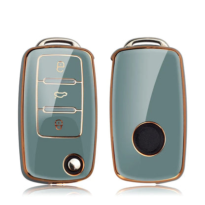 Leather TPU Car Key Case Cover for Volkswagen & Skoda – Fits Polo, Golf, Passat, Tiguan, Beetle, Caddy, T5, Up, Eos, Octavia, Seat Leon, Altea