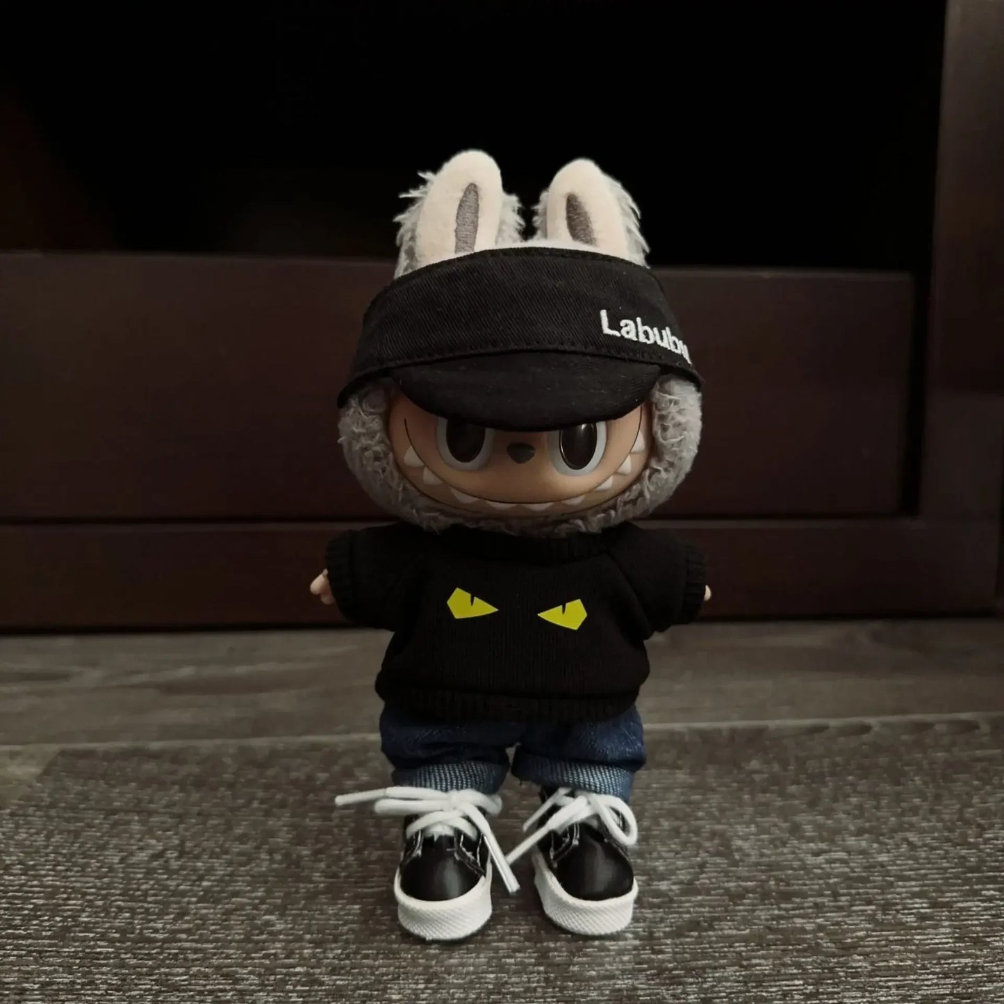 17cm Labubu Doll Clothes – Black Luxury Trendy Outfit with T-Shirt, Jeans & Shoes