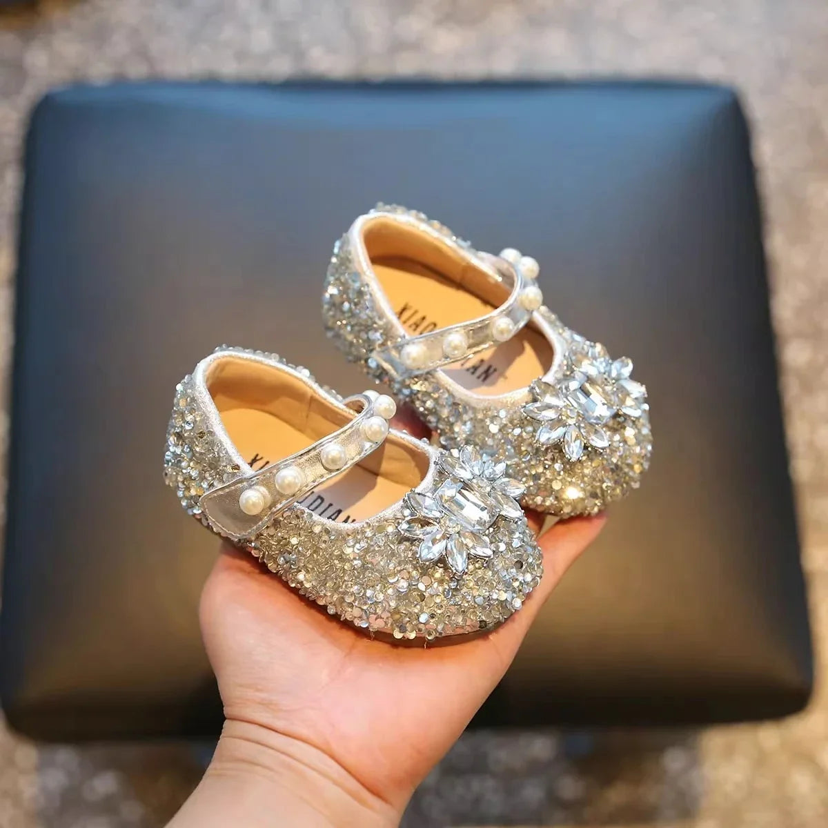 Toddler Princess Glitter Flats - Shiny Crystal Soft-Soled Non-Slip Walking Shoes