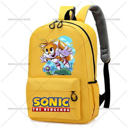 Cartoon Sonic Backpack — School Bag for Kids & Teens Featuring Amy, Rose & Shadow Characters, Perfect Gift for Boys