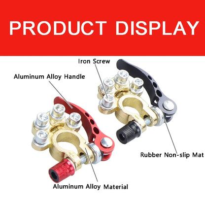 2Pcs Car Battery Terminal Connectors - Quick Release 12V 24V Positive & Negative Cable Ends for SAE/JIS Batteries