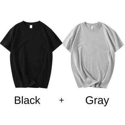 2-Pack Unisex 100% Cotton T-Shirts - Breathable Loose-Fit Short Sleeve Casual Tees