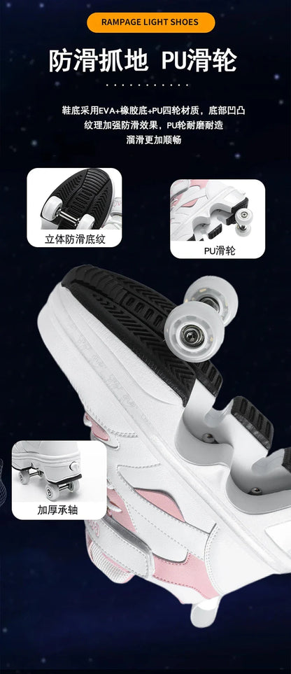 Women's High-Top 4-Wheel Roller Shoes – Fashionable Unisex Pop-Up Sneakers with Wheels, Dual-Purpose Skating & Casual Shoes
